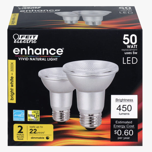 FEIT Electric Enhance PAR20 E26 (Medium) LED Bulb Bright White 50 Watt Equivalence 2 pk
