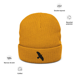 Flying Crow Ribbed Knit Beanie
