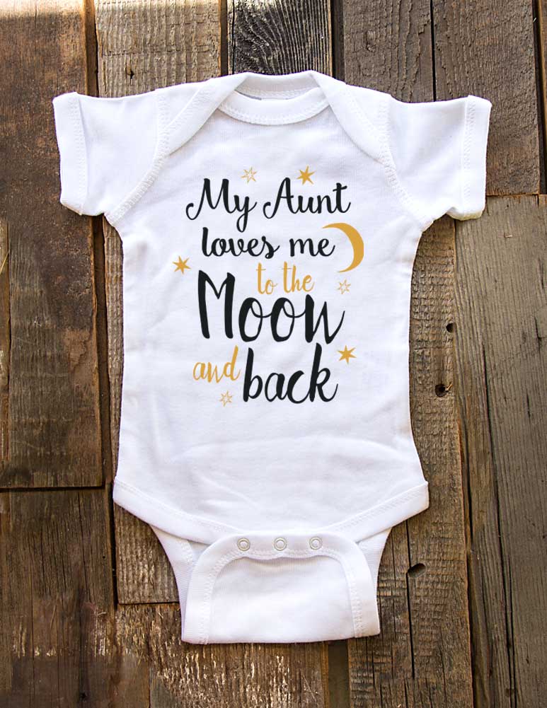 My Aunt Loves Me To The Moon And Back Baby Onesie One Piece Bodysuit Infant Toddler Youth Shirt Baby Shower Gift Onesie Wallsparks