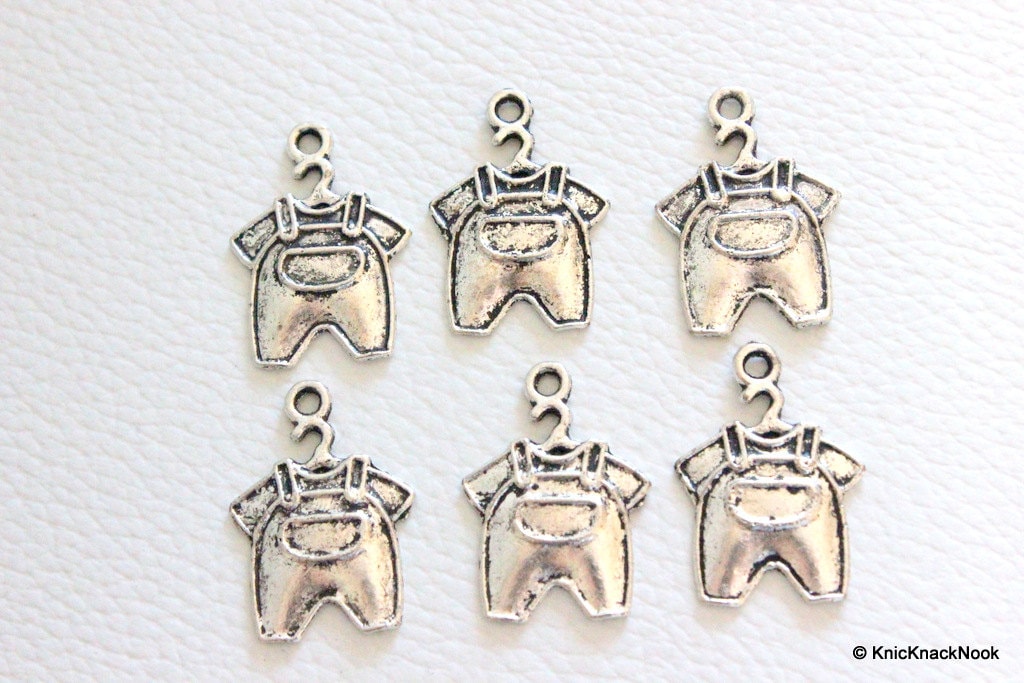 Silver baby boy baby clothes charms x 6