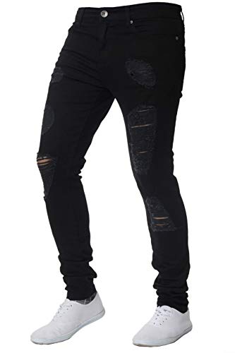 Photo 1 of chouyatou Men's Distressed Tapered Leg Ripped Holes Long Denim Pants Jeans, 28