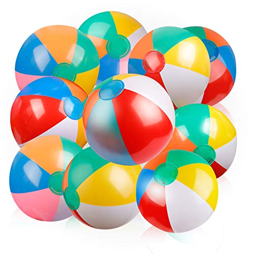 Photo 1 of Coogam Inflatable Beach Ball Classic Rainbow Color Birthday Pool Party Favors Summer Water Toy Fun Play Beachball Game for Kid Boys Girls 8 to 12 Inches from Inflated to Deflated (10 PCS)