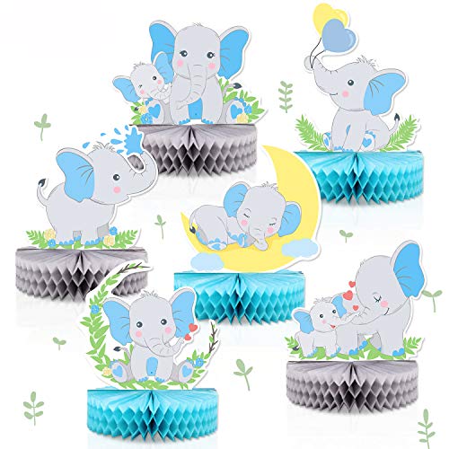 Photo 1 of 6 PCS Blue Elephant Honeycomb Centerpieces Baby Boy It's A Boy Table Decorations Blue Little Peanut Cutouts For Blue Elephant Theme Baby Shower Birthday Party Supplies