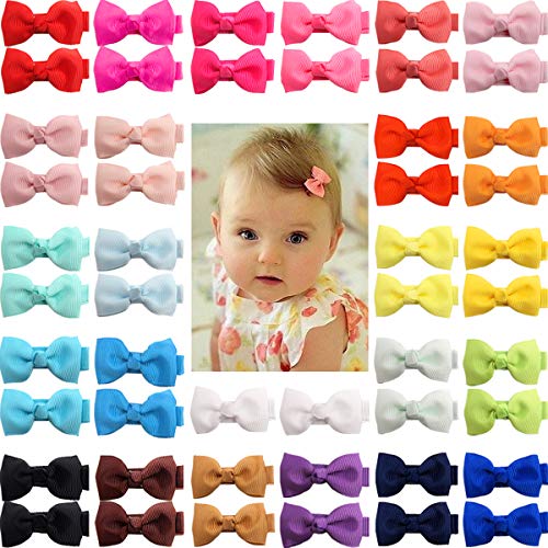 Photo 1 of 50 Pieces 25 Colors in Pairs Baby Girls Fully Lined Hair Pins Tiny 2" Hair Bows Alligator Clips for Girls Infants Toddlers