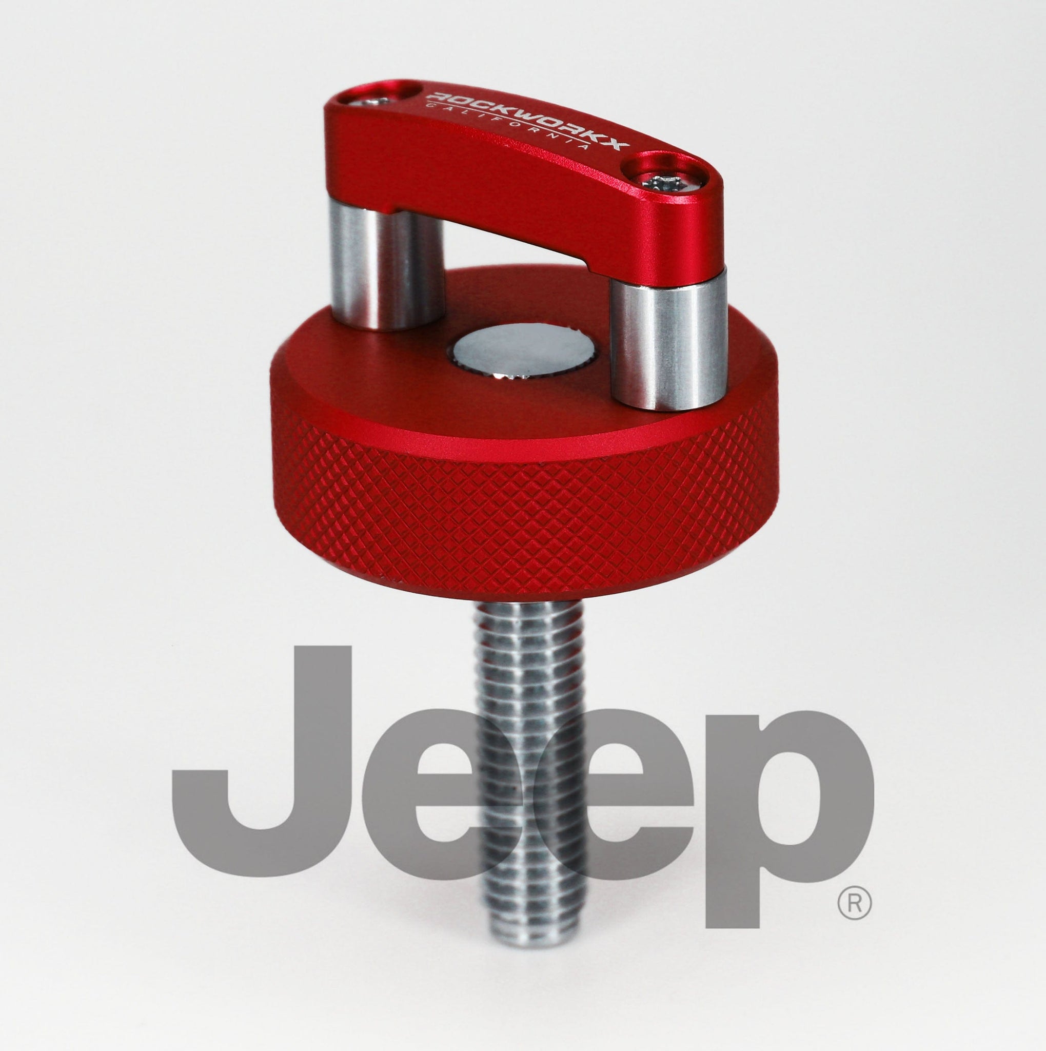 JEEP Wrangler JK, JL & JT Hard Top Quick Removal Thumb Screws, integrated D  Ring, ROCKWORKX Billet Aluminum (Six Piece Set)