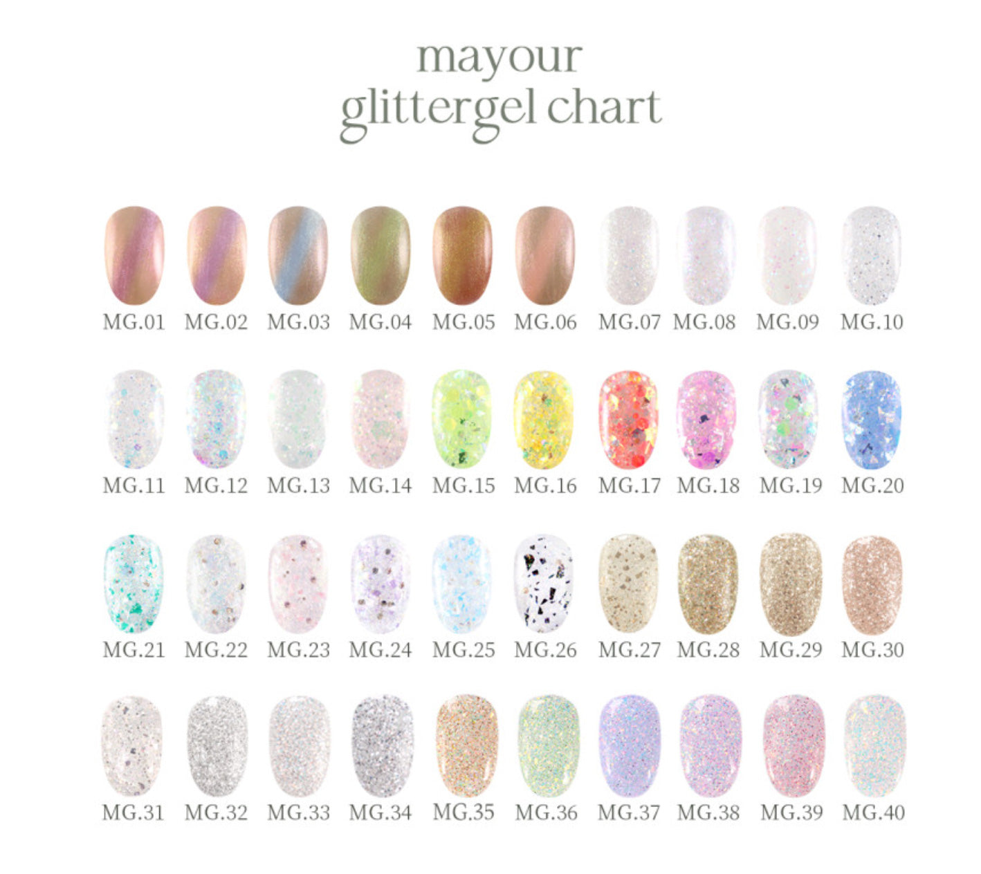 mayour 40 glitter set color chart