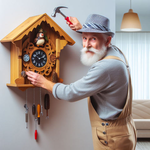 old guy Hang a Cuckoo Clock