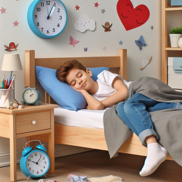 kid relax with clocks in bedroom