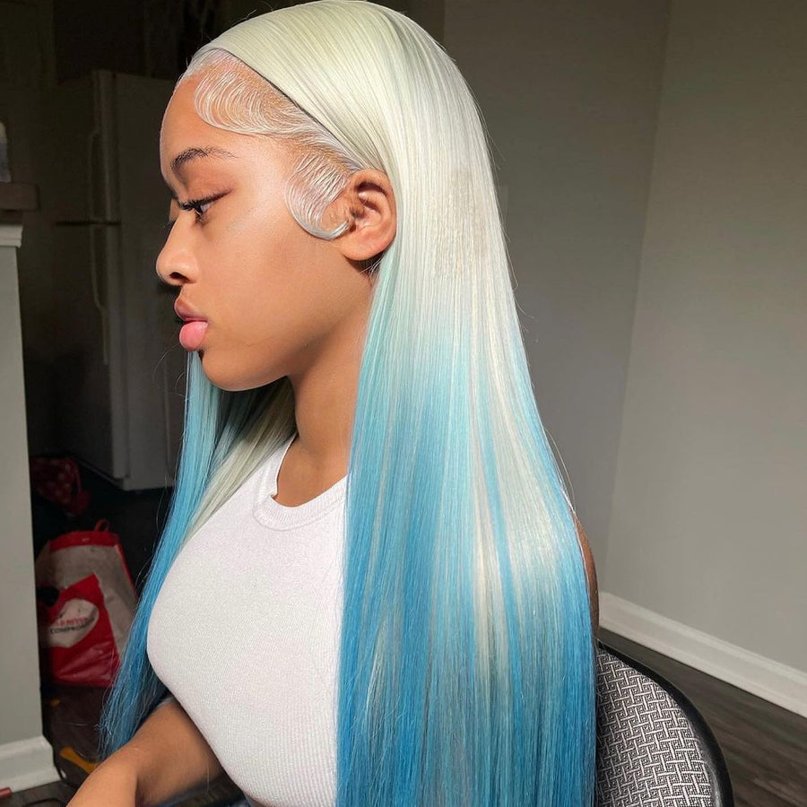 blue and grey lace front wig