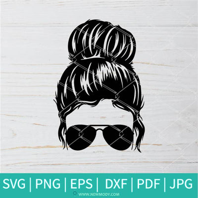 Messy Bun With Glasses SVG - Messy bun hair SVG - Mom Life design
