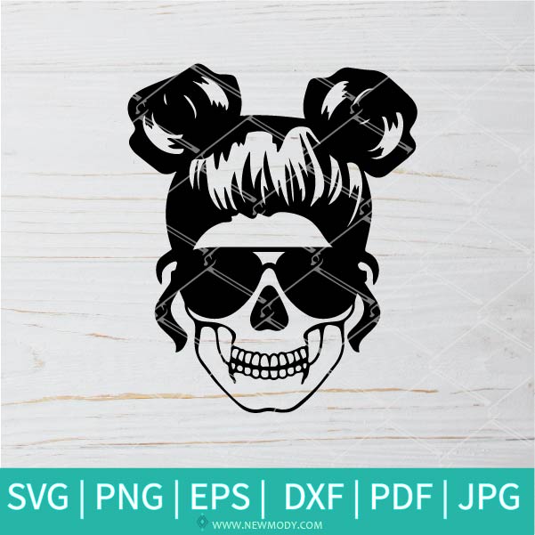 Mom Life Skull Svg Messy Bun Hair Svg