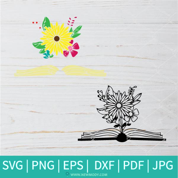 Download Floral Book Svg Book Lovers Svg Flowers Book Svg Sunflower Svg