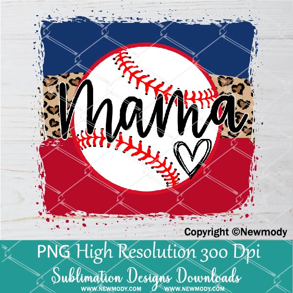 Baseball Mama Png Heart Leopard Baseball Sublimation Designs Hand Dr