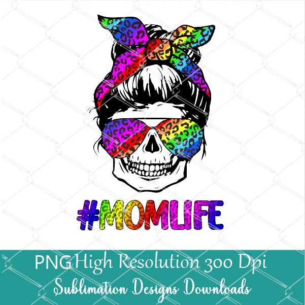 Rainbow Leopard Mom Life Skull With Sunglasses And Bandana Sublimation