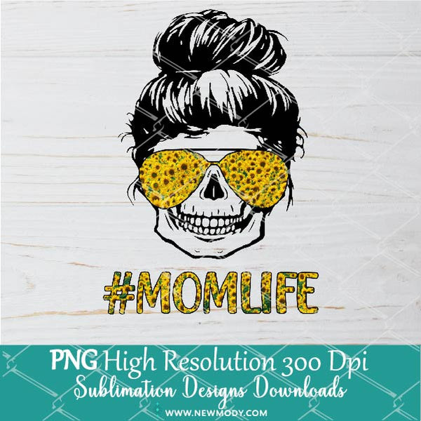 Download Mom Life Skull Sunflower Sunglasses PNG - Messy bun Hair