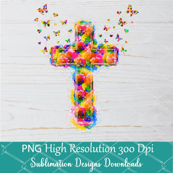 Colorful Watercolor Cross Png Sublimation Rainbow Watercolor Cross Pn