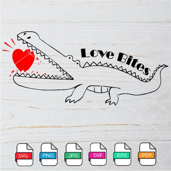 Download Love Bites SVG - Crocodile Valentine SVG- Crashed Heart SVG