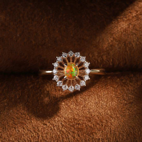 The Sunshine - Fire Opal & Diamond Engagement Ring 18K Yellow Gold