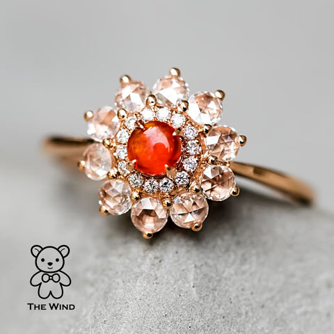 Fire Opal Rose Cut Diamond Engagement Ring