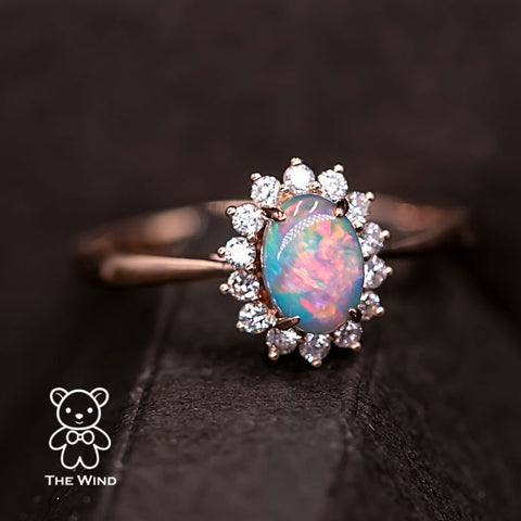 Black Opal Halo Diamond Engagement Ring