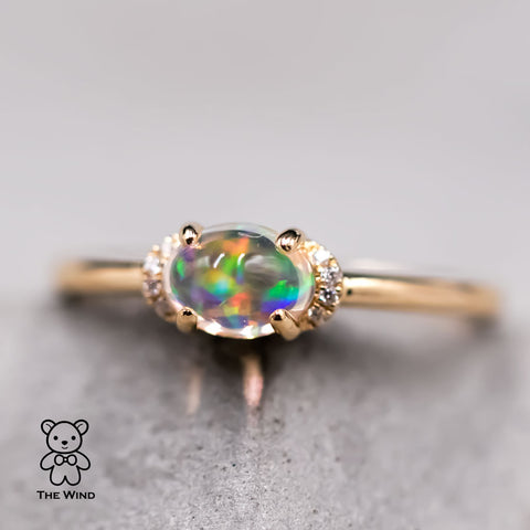 Mexican Fire Opal & Diamond Engagement Ring