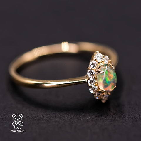 Fire Opal Marquise Diamond Engagement Ring