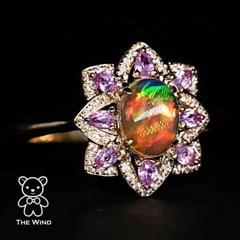 Fire Opal Diamond Engagement Ring