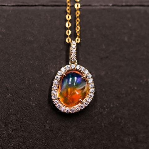 Fire Opal Diamond Pink Sapphire Necklace