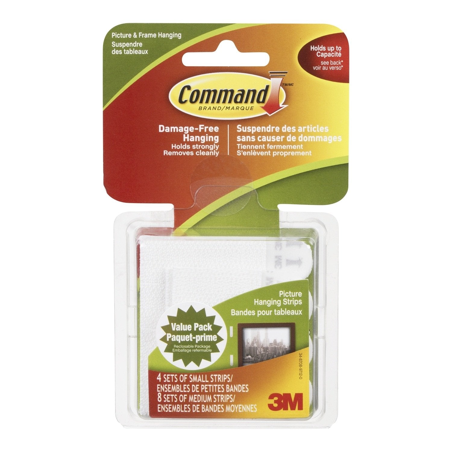 Command 17202 Small Picture Hanging Strips, Set of 4 Adhesive Strips, White  - Damage Free Hanging - For Pictures, Frames and Wall Décor - Holds up to  1.8 kg : : DIY & Tools