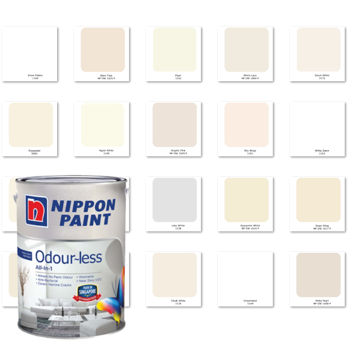 Sơn Nippon Odour-Less All-in-1 màu trắng sữa là lựa chọn lý tưởng cho những ai muốn tạo ra một không gian tối giản và hiện đại. Với công thức chống mùi độc đáo, bạn sẽ không chỉ có một màu sơn off-white đẹp mắt mà còn an toàn cho sức khỏe.