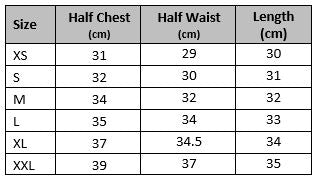 fenom crop top size chart