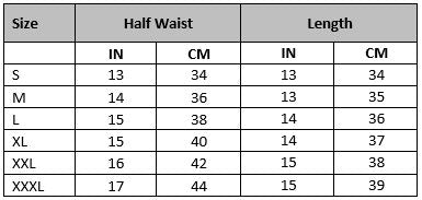 mens gym shorts size chart