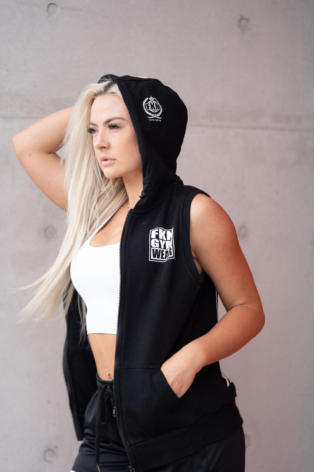 Image of Classic Women's Zip Up Sleeveless Hoodie | Black