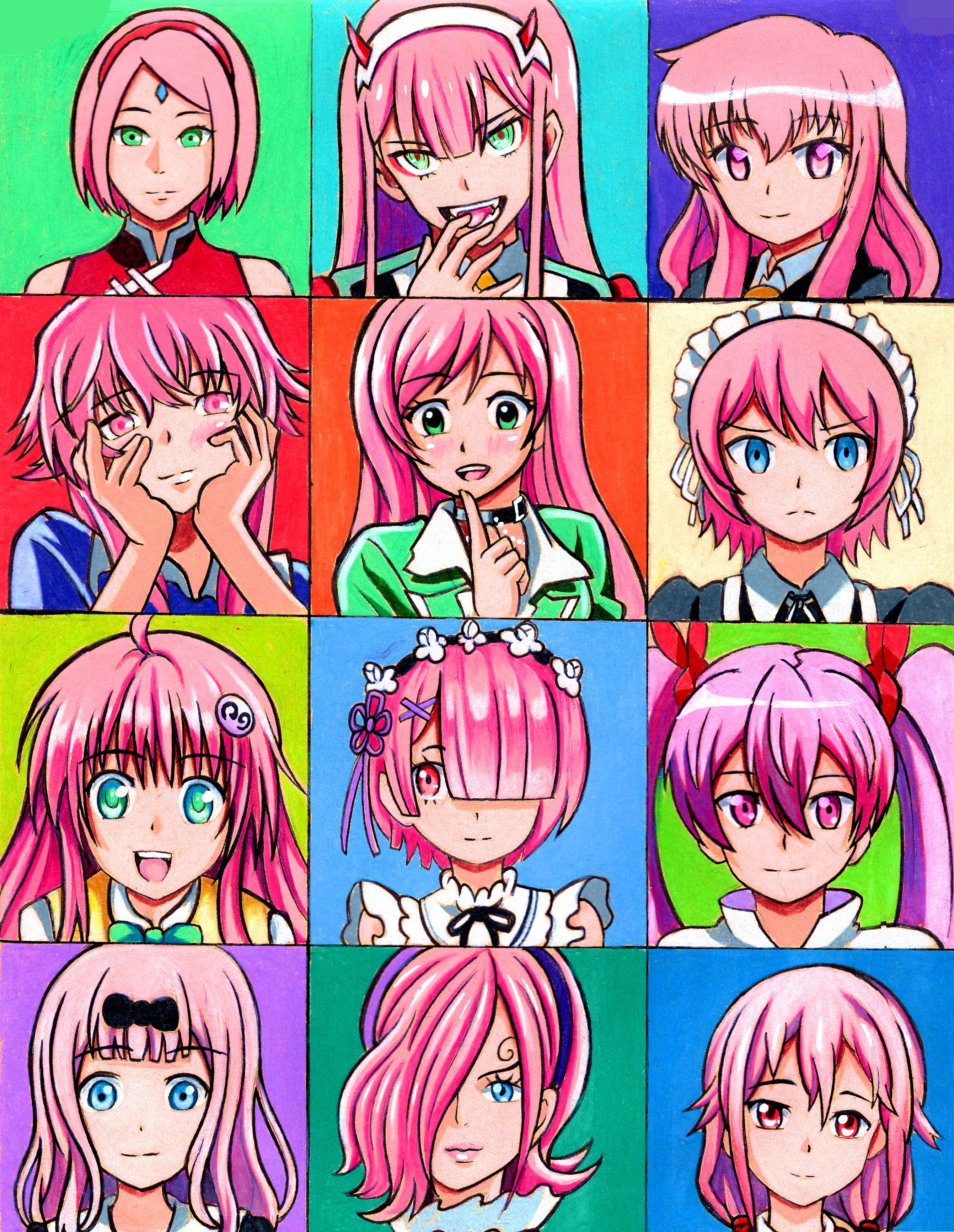 Pink Hair Anime girl Collage – rafaelsketchart