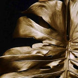 A gold plant leaf on a black background