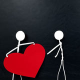 A stick man giving a heart to another stick man