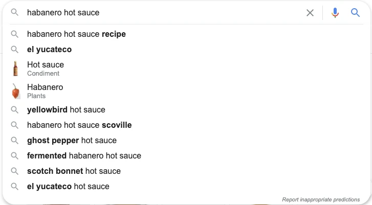 谷歌搜索关键词自动填充示例