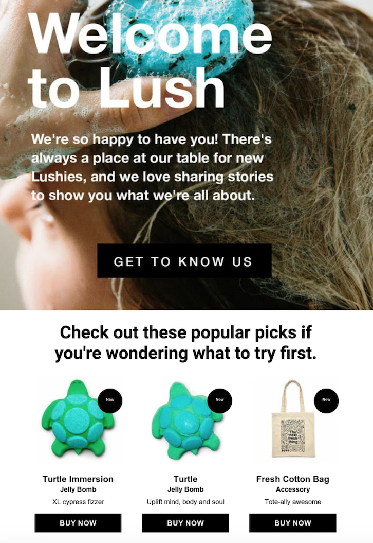 Lush 在欢迎邮件中展出产品