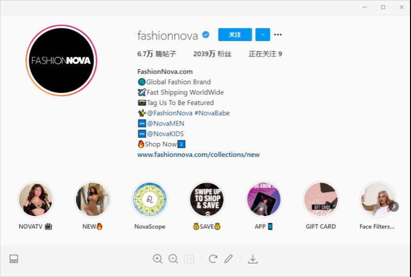 FashionNova 的 Instagram 主页