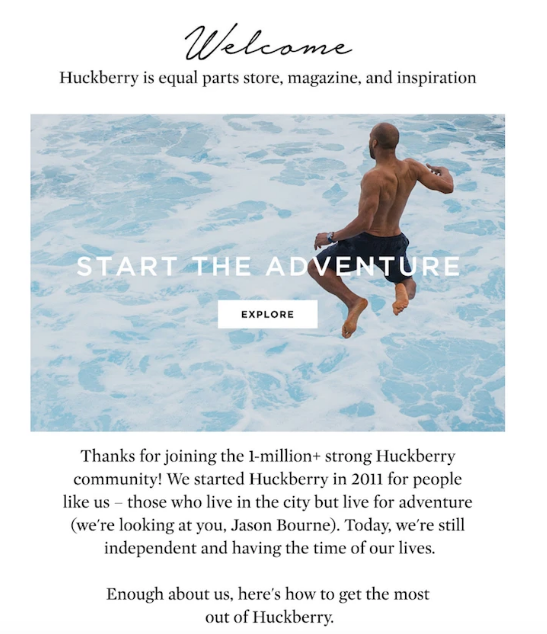 Huckberry的欢迎邮件