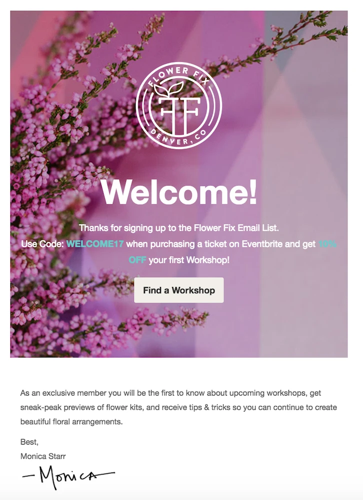  Flower Fix的欢迎邮件更个人化