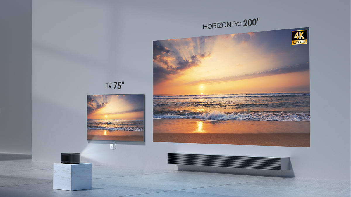 HORIZON Pro le ofrece la verdadera calidad de imagen 4K disponible en un proyector de este tamaño, hasta un tamaño de pantalla gigantesco de 200”.