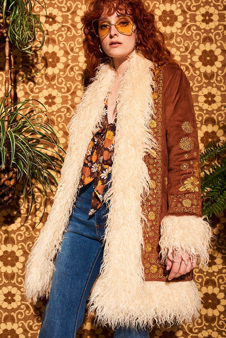 Breaking Hearts Brown Embroidered Penny Lane Coat - The Hippie Shake product image