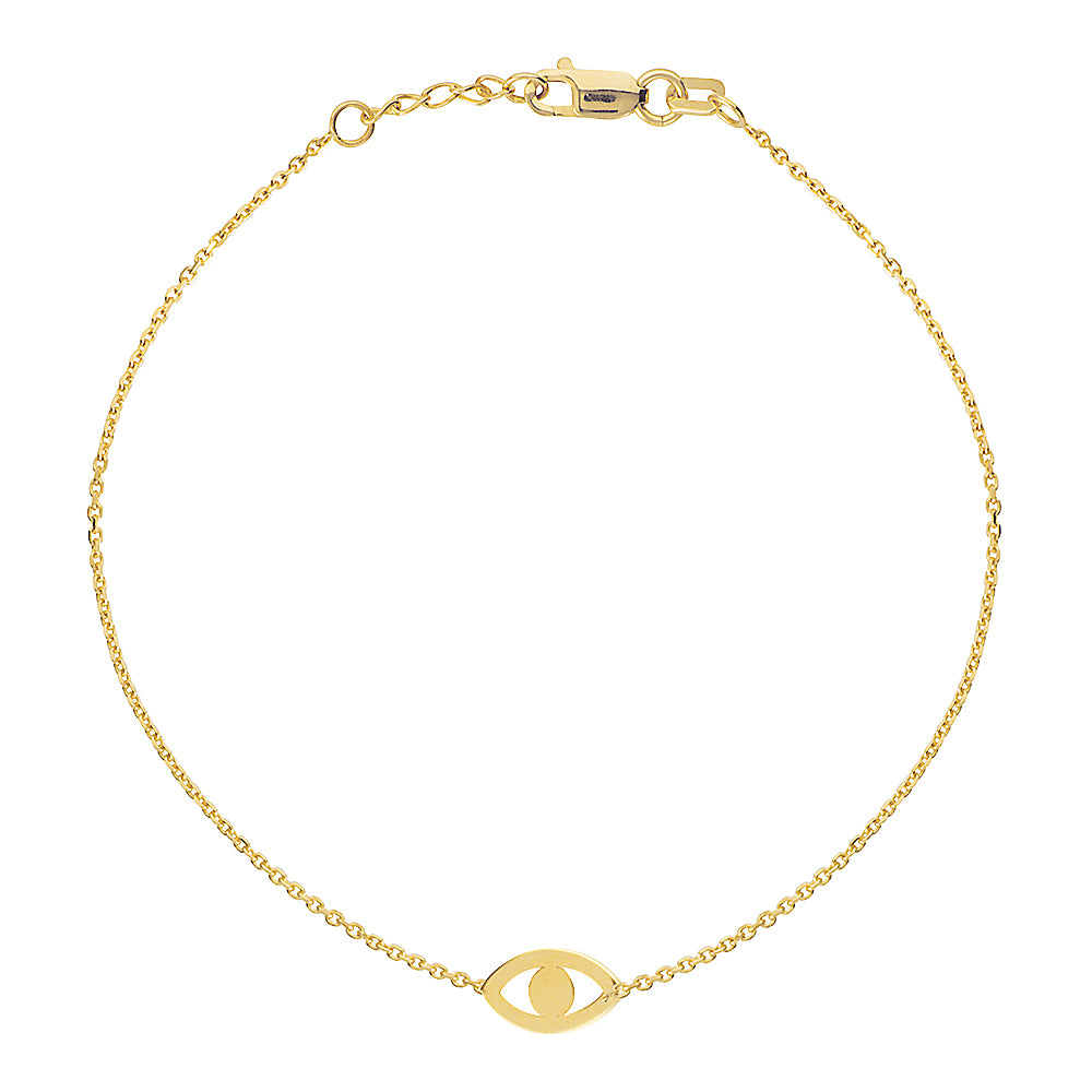 14K Yellow Gold Evil Eye Bracelet. Adjustable Diamond Cut Cable Chain ...