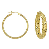 14K Yellow Gold 3 mm Diamond Cut Hoop Earrings 0.6" Diameter