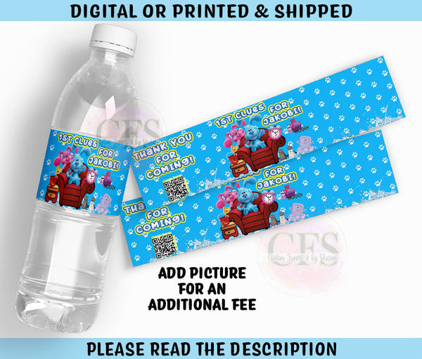 Blue Monkey Party Personalized Water Bottle Labels