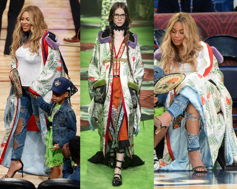 Beyonce in a Gucci Floral Kimono Coat