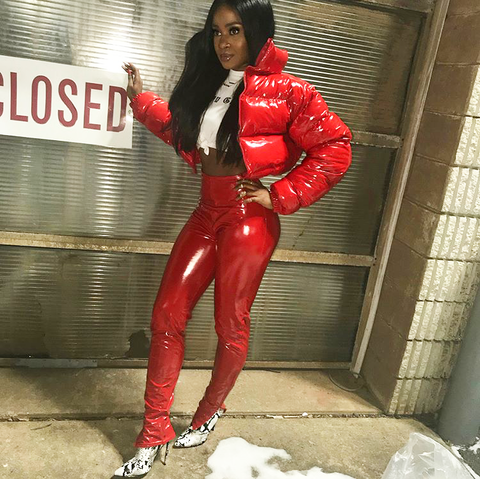Red Patent Bubble Bomber Jacket