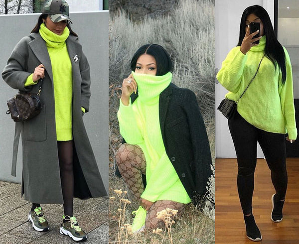 Neon Green Chunky Knit Sweaters