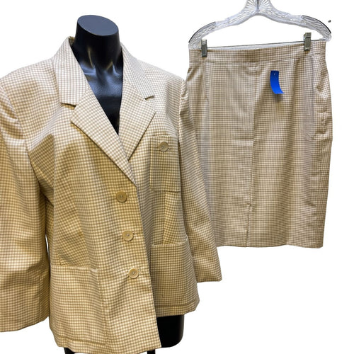 Louis Feraud Tan & White Jacket and Skirt Size 12 – Vintage Vogue